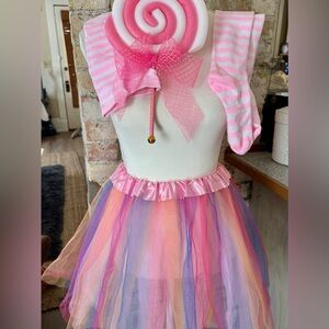 Pink Multi-Color Tulle Adult Costume Skirt, Gloves, Socks and Candy Wand